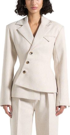 Mani&egrave;re De Voir Thalia Tailored Asymmetric Double Breasted Blazer in Light Beige at Nordstrom, Size 12