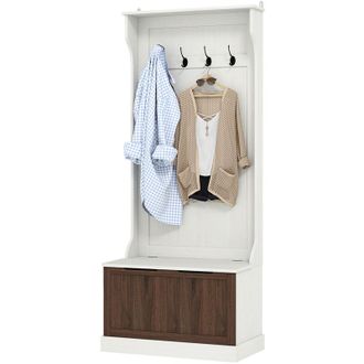 HOMCOM Homcom - Appendiabiti da Ingresso con 4 Ganci e Panca Contenitore in mdf Bianco