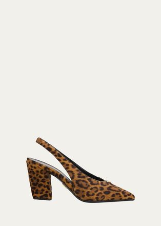 Prada 85mm Leopard Calf Hair Slingback Pumps