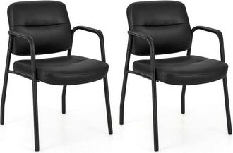 Costway Costway - 2 Sillas Sala De Espera, Reposabrazos Integrados, Cuero Sint&eacute;tico Mixto, Sillas Confidente Sin Ruedas, Silla Oficina, Carga 160kg, Negro