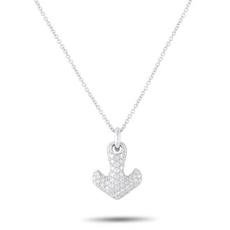 Luxury Bazaar 14K White Gold Pav 0.56ct Diamond Anchor Pendant Necklace MF03-091626