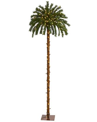 Nearly Natural 6ft Christmas Palm Artificial Tree with 200 Warm Lights