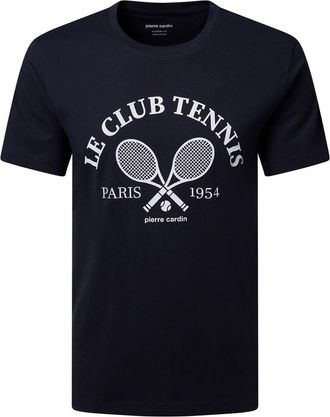 Pierre Cardin T-Shirt PIERRE CARDIN, Herren, Gr. L, blau (salute), Jersey, Obermaterial: 100% Baumwolle, normal, Rundhals, Shirts T-Shirt, mit trendy Tennis-Print
