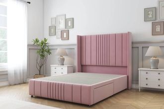 Sloomy Hargrave Plush Divan Base 2 Drawers -54 Wingback & 12 Footboard in Pink | Size: Small Double