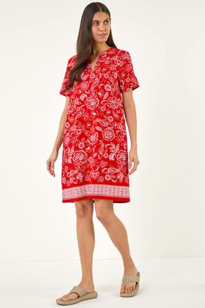 Roman Paisley Print Linen Shift Dress