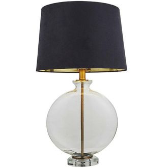 Loops Round Feature Table Lamp Light Clear Glass | Antique Brass | Dark Velvet Shade