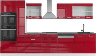 Vicco Mueble De Cocina R-line, Burdeos Brillo Intenso/blanco, 350 Cm Con Armario Alto, Et Antracita