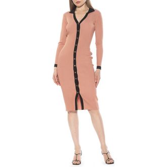 Alexia Admor Cordelia Knit Long Sleeve Shirtdress in Camel at Nordstrom, Size Medium