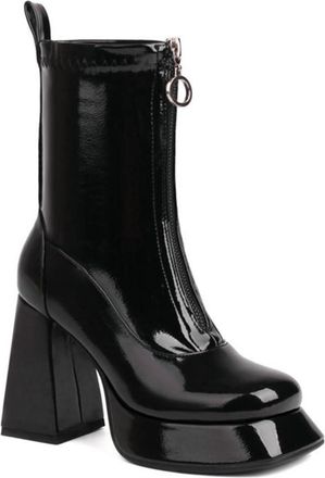 Generic Womens Fashion Front Zipper Ankle Boots Platform Square Toe Chunky High Heel Winter Versatile Shoes (Black,5.5)