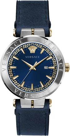 Versace Aion Leren Band Horloge Blauwe Wijzerplaat - Heren - Horloges - Veelkleurig - ONE Size - Accessoires
