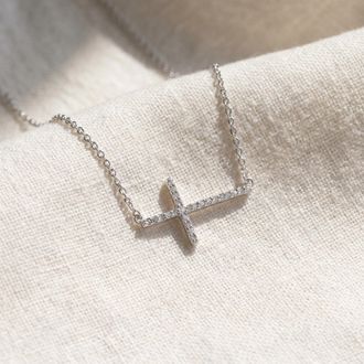 Pompeii3 Diamond Sideways Cross 14K White Gold 3/4 Wide