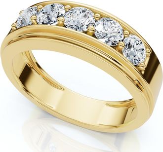 Pompeii3 Mens 1Ct TW Five Stone Diamond Wedding Ring 14k Gold or Platinum Lab Grown