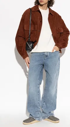Balmain Suede Jacket, Mens, Brown