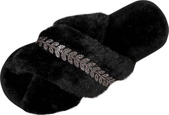 Generic Black Ladies Flat Sandals with Decorative Wrap-Around Strap Soft Sole Ideal for Indoor and Home Use in Cool Seasons