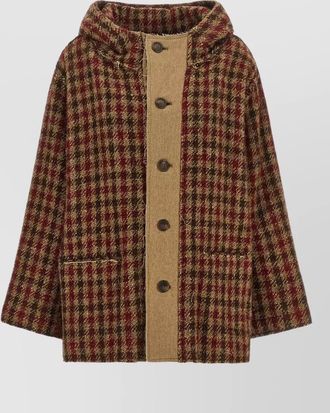 R13 wool alpaca oversized houndstooth check hooded coat