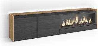 Skraut Home Skraut Home - Mueble Tv, Televisi&oacute;n, Muebles De Sal&oacute;n, Almacenaje, 212x35x50cm, Para Tv Hasta 80, Chimenea El&eacute;ctrica Xxl, Led, Estilo Moderno, Negro Y