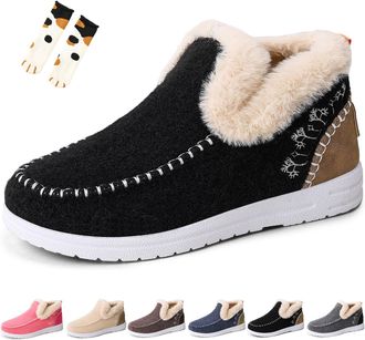 Generic Orthopedic Fleece Slip-On Boots for Women & Men, Supportive Walking Shoes with Arch Support, Cushioned Insoles for Foot Pain Relief (Black,10.5)