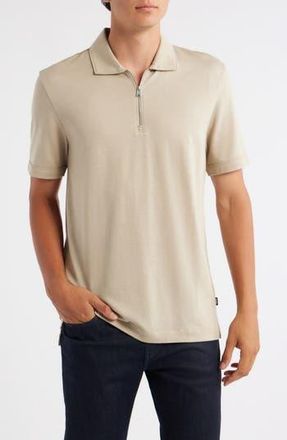 BOSS Paras Piqu&eacute; Zip Polo in Dark Beige at Nordstrom Rack, Size X-Large