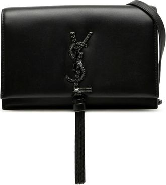 Saint Laurent Borsa a tracolla Kate in pelle con monogramma e nappina 2013-2025 - Nero
