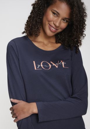 Vivance Longsleeve VIVANCE DREAMS, Damen, Gr. 32/34, blau (dunkelblau), Single Jersey, Obermaterial: 50% Baumwolle, 50% Viskose, bedruckt, unifarben, Basic la