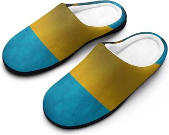 Generic Vintage Bahamas Flag Mens House Slippers Memory Foam Washable Cotton Slip on Home Shoes