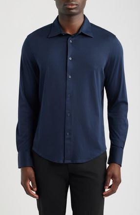 Nordstrom Tiller Lux Cotton Knit Button-Up Shirt in Navy Sapphire at Nordstrom, Size Xx-Large