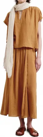 Pomandere Organic Cotton Cr&ecirc;pe Gauze Skirt In Apricot