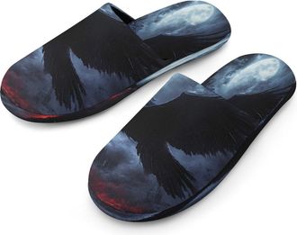 Generic Raven Castle Moon Mens Cotton Slippers Memory Foam Comfort House Shoes Winter Indoor Slipper for Hotel Casa Spa