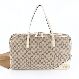 Gucci Gg Canvas Brown Leather Canvas Handbag Shoulder Bag Tote Bag (Pre-Owned)