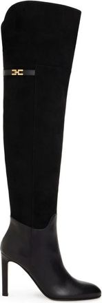 Elisabetta Franchi Over-the-Knee Laarzen met Logo-Plaquette - Dames - Over de knie laarzen - Zwart - 39 EU - Su&egrave;de - Schoenen