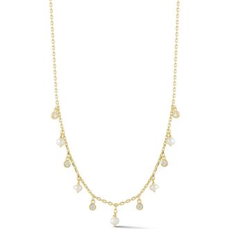 Glaze Jewelry Cultured Pearl & Cubic Zirconia Charm Frontal Necklace in Gold at Nordstrom Rack