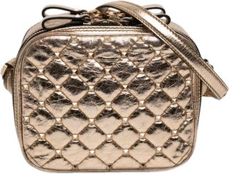 Valentino Pre-owned Valentino Metallic Wrinkled Lambskin Rockstud Spike Double Zip Camera Bag Ladies Y41013MHW13XRLSG