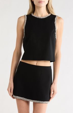 Alice & Olivia Amal Embellished Sleeveless Crop Top in Black at Nordstrom Rack, Size X-Small