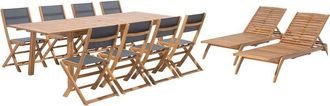 Beliani Conjunto De Jard&iacute;n De Madera De Acacia Clara De 11 Piezas Mesa Rectangular 8 Plazas 2 Tumbonas Cesana