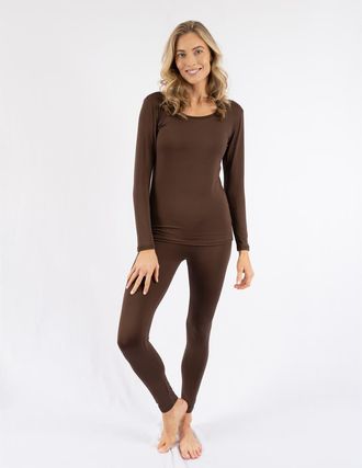 Leveret Womens Solid Thermal Pajama Set in Brown at Nordstrom, Size X-Large