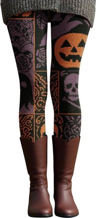 Generic Halloween Leggings for Women UK, Thermal High Waisted Legging, Warm Winter Leggings for Curvy Women, Yoga Gym Tummy Control Pants Compression Ladies L