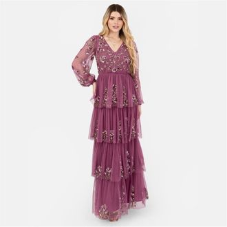 Maya Womens De Tiered Maxi in Rose - Size 6 UK