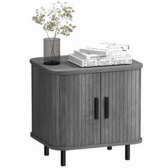 HOMCOM Nightstand with Sliding Doors and Metal Legs for Bedroom - Grey | TJ Hughes