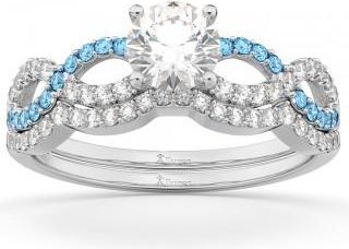 Allurez Infinity Diamond & Blue Topaz Engagement Ring Set 14k White Gold 0.34ct