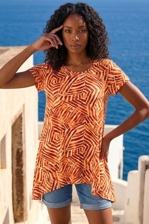 Roman Abstract Print Hanky Hem Tunic Top