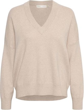 Inwear V-hals Trui Simply Taupe Melange - Dames - V-hals truien - Beige - XL - Katoen - Truien & Vesten