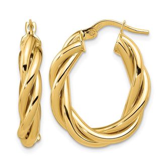 Diamond2Deal 14K Yellow Gold Polished Twisted Oval Shape Hoop Earrings