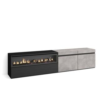 Skraut Home Skraut Home - Mueble Tv, Televisi&oacute;n, Muebles De Sal&oacute;n, Almacenaje, 200x45x35cm, Para Tv Hasta 80, Chimenea El&eacute;ctrica, Estilo Moderno, Gris Cemento