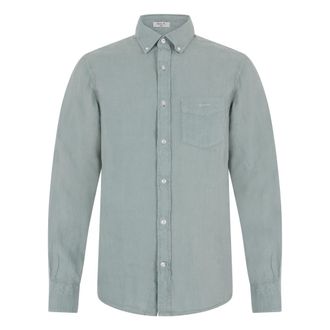 GANT Casual Shirts, male, Green, Size: M Short Sleeve Linen Shirt