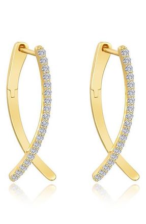Lafonn Pav&eacute; Simulated Diamond Crossover Oval Hoop Earrings in Gold/White at Nordstrom