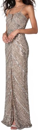 Scala Sleeveless Prom Dress In Nude Chevron