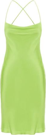 Saint Laurent Satijnen Mini Jurk met Watervalhals - Dames - Feestkleedjes - Groen - S - Satijn - Kleedjes