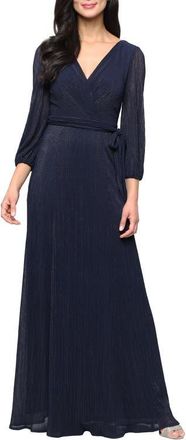 Alex Evenings Metallic Micro Pleated Mesh Gown in Dark Navy at Nordstrom, Size 14