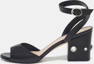 Stuart Weitzman Black Leather Allshine Ankle Strap Sandals