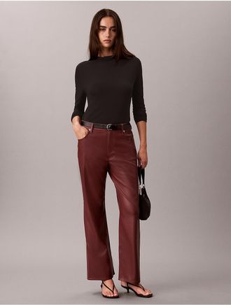 Calvin Klein Jeans Calvin Klein Womens Faux Leather Ultra High Wide Pants - Red - 10